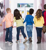 children in a school hallway